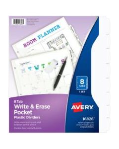 Avery Write And Erase Plastic Divider, 8 Tabs, 9 1/4in x 11 1/4in, White