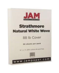 JAM Paper Cover Card Stock, 8 1/2in x 11in, 88 Lb, Strathmore Natural White Wove, Pack Of 50 Sheets