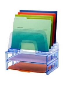 Officemate Blue Glacier Large Incline Sorter With Two Letter Trays, 4 1/4in x 13 3/8in x 9in, Blue