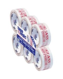 Tape Logic Glass - Handle With Care Preprinted Carton Sealing Tape, 3in Core, 2in x 55 Yd., Red/White, Case Of 6