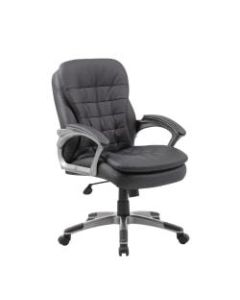 Boss Office Products Pillow-Top Vinyl Mid-Back Chair, Black/Silver