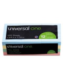 Universal Self-Stick Notes, 1 1/2in x 2in, Assorted Pastel Colors, 100 Sheets Per Pad, Pack Of 12 Pads