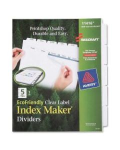 SKILCRAFT Index Maker 100% Recycled Clear Label Dividers With White Tabs, 5-Tab (AbilityOne 7530-01-600-6977)