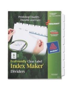 SKILCRAFT Index Maker Clear Label Dividers With Whtie Tabs, 8-Tab, Pack Of 5 Sets (AbilityOne 7530-01-600-6982)