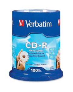 Verbatim 52X CD-R Discs With Blank White Surface, 700MB/80 Minutes, Pack Of 100