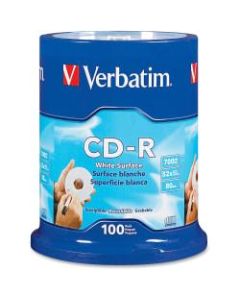 Verbatim 52X CD-R Discs With Blank White Surface, 700MB/80 Minutes, Pack Of 100