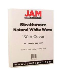 JAM Paper Cover Card Stock, 8 1/2in x 11in, 130 Lb, Strathmore Natural White Laid, Pack Of 25 Sheets