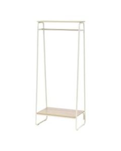 IRIS Metal Garment Rack With 2 Wooden Shelves, 59-1/2inH x 29-1/4inW x 15-3/4inD, White/Light Brown