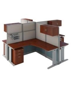 Bush Business Furniture Office in an Hour 4 Person L Shaped Cubicle Workstations, Hansen Cherry, Premium Installation