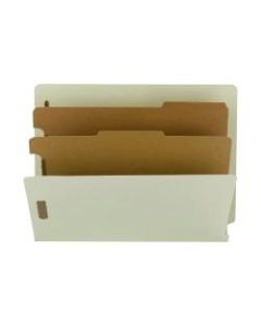 Smead End-Tab Classification Folders, 2 Dividers, 2 Partitions, Straight Cut, Letter Size, 100% Recycled, Gray/Green, Box Of 10