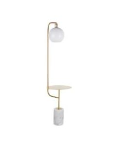 LumiSource Symbol LED Floor Lamp With Side Table, 66-1/2inH, White Shade/Gold And White Marble Base