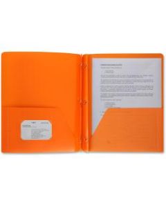 Business Source 3-Hole Punched Poly Portfolios - Letter - 8 1/2in x 11in Sheet Size - 50 Sheet Capacity - 3 x Prong Fastener(s) - 2 Pocket(s) - Poly - Orange - 1 Each