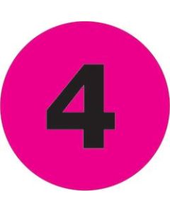 Tape Logic Permanent Inventory Labels, DL1361, Number 4, Round, 4in, Fluorescent Pink, Roll Of 500