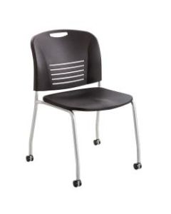 Safco Vy Plastic Seat, Plastic Back Stacking Chair, 17in Seat Width, Black Seat/Silver Frame, Quantity: 2