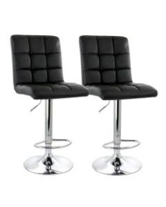 Elama Square Tufted Faux Leather Adjustable Bar Stools, Black/Chrome, Set Of 2 Stools