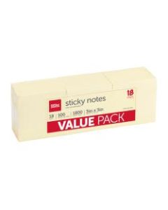 Office Depot Brand Sticky Notes Value Pack, 3in x 3in, Yellow, 100 Sheets Per Pad, Pack Of 18 Pads