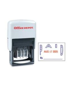 Office Depot Brand Date Paid Dater Stamp Self-Inking with Extra Pad Date Paid Dater  Stamp, 1in x 1-3/4in Impression, Red and Blue Ink