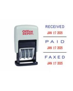 Office Depot Brand Date Message Stamp Dater Paid, Received, Faxed, Self-Inking 3-In-1  Micro Date Message Stamp Dater, 1-1/16in x 5/8in Impression, Red/Blue  Ink