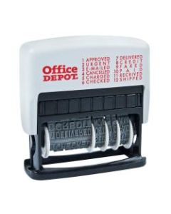 Office Depot Brand Self-Inking 12-in-1 Micro Message Stamp Dater, 1-1/16in x 5/32 Impression, Black Ink