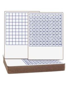 Flipside Hundreds Grid Boards, 9in x 12in, White/Blue, Pack Of 12