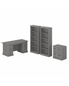 Bush Furniture Saratoga 66inW Executive Desk With File Cabinet And 5-Shelf Bookcase Set, Modern Gray, Standard Delivery