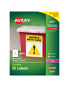 Avery Permanent Durable ID Labels With TrueBlock, 6575, 8 1/2in x 11in, White, Pack Of 50