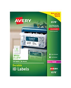 Avery Permanent Durable ID Labels With TrueBlock, 6578, 2in x 2 5/8in, White, Pack Of 750