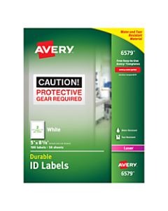 Avery Permanent Durable ID Labels With TrueBlock, 6579, 5in x 8 1/8in, White, Pack Of 100