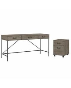 kathy ireland Home by Bush Furniture Ironworks 60inW Writing Desk With 2-Drawer Mobile File Cabinet, Restored Gray, Standard Delivery