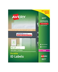 Avery Permanent Durable ID Labels With TrueBlock, 6577, 5/8in x 3in, White, Pack Of 1,600