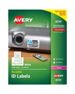 Avery Permanent Durable ID Labels With TrueBlock, 6576, 1 1/4in x 1 3/4in, White, Pack Of 1,600