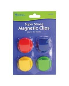 Learning Resources Super Strong Magnetic Clips Set - 1.5in Diameter - 50 Sheet Capacity - for Whiteboard, Folder - 4 / Pack - Assorted