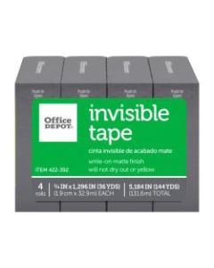 Office Depot Brand Invisible Tape, 3/4in x 1296in, Clear, Pack of 4 rolls