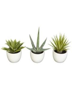 Nearly Natural 8-1/2inH Polyester 3-Piece Southwest Agave Collection, Green