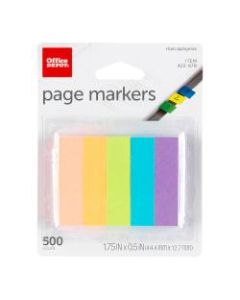 Office Depot Brand Page Markers, 1/2in x 1 3/4in, Assorted Bold Colors, Pack Of 500 Flags