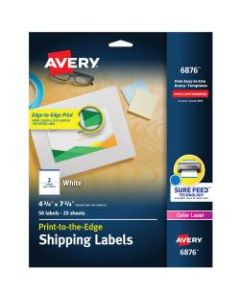 Avery Print-To-The-Edge Permanent Laser Shipping Labels, 6876, 4 3/4in x 7 3/4in, White, Pack Of 50