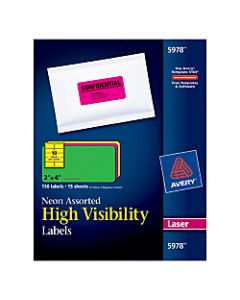 Avery High-Visibility Permanent Laser ID Labels, 5978, 2in x 4in, Assorted Colors, Pack Of 150