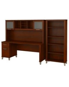 Bush Furniture Somerset 72inW Office Desk With Hutch And 5 Shelf Bookcase, Hansen Cherry, Standard Delivery