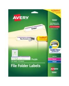 Avery TrueBlock Permanent Inkjet/Laser File Folder Labels, 5666, 9/16in x 3 7/16in, Purple, Box Of 750