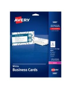 Avery Print-to-the-Edge Laser Microperforated Business Cards, 2in x 3 1/2in, White, Pack Of 160