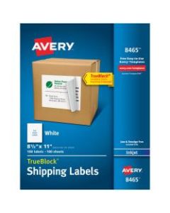 Avery Permanent Full-Sheet Labels, 8465, Inkjet, 8 1/2in x 11in, White, Box Of 100