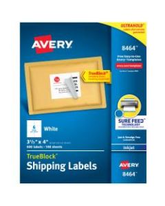 Avery TrueBlock Permanent Inkjet Shipping Labels, 8464, 3 1/3in x 4in, White, Pack Of 600