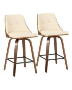 LumiSource Gianna Counter Stools, Walnut/Cream, Set Of 2 Stools