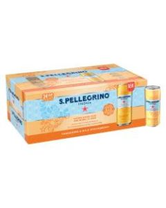 Nestle S.Pellegrino Essenza Flavored Mineral Water, Tangerine/Wild Strawberry, 11.15 Fl Oz, 8 Cans Per Pack, Case Of 3 Packs