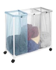 Whitmor Laundry Sorter - 30in Height x 28.4in Width x 15.4in Depth - Floor - Washable, Durable, Built-in Wheels, Heavy Duty - White - Mesh, Plastic