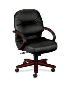 HON Pillow-Soft Bonded Leather Mid-Back Chair, Black/Mahogany
