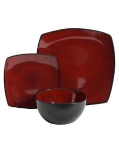 Gibson Elite Soho Lounge 12-Piece Soft Square Dinnerware Set, Red