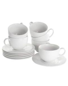 Elama Cafe 12-Piece Porcelain Cup And Saucer Set, 8 Oz, White