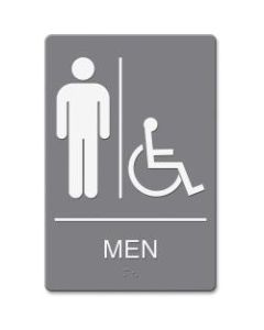 Headline U.S. Stamp & Sign Men/Wheelchair Image Indoor Sign - 1 Each - mens restroom/wheelchair accessible Print/Message - 6in Width x 9in Height - Rectangular Shape - Plastic - Gray, White