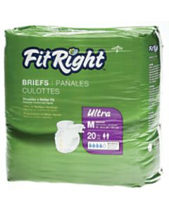 FitRight Ultra Briefs, Medium, 32 - 42in, White, 20 Briefs Per Bag, Case Of 4 Bags
